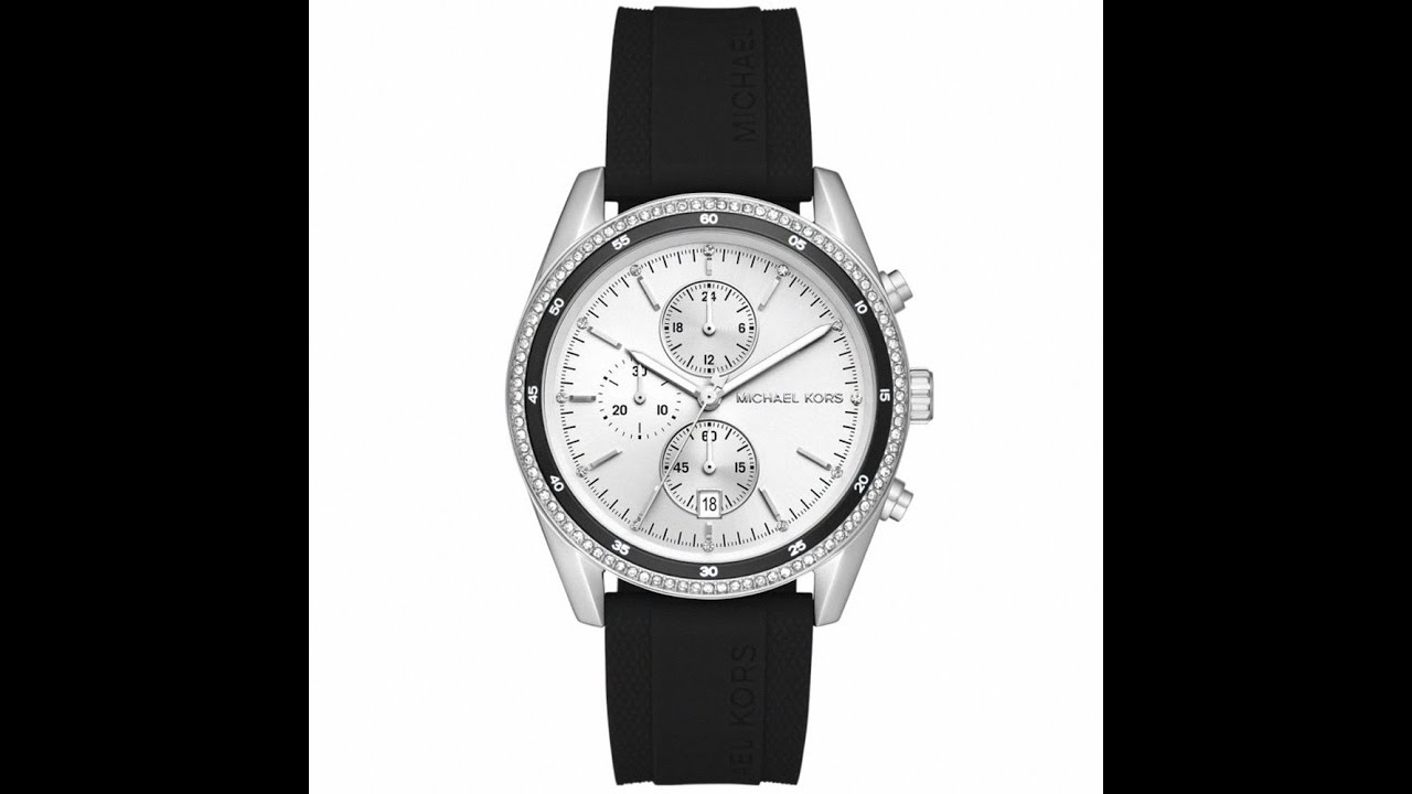 【Michael Kors】Hadyn 高雅黑影三眼計時矽膠腕錶/黑x銀面 MK7486