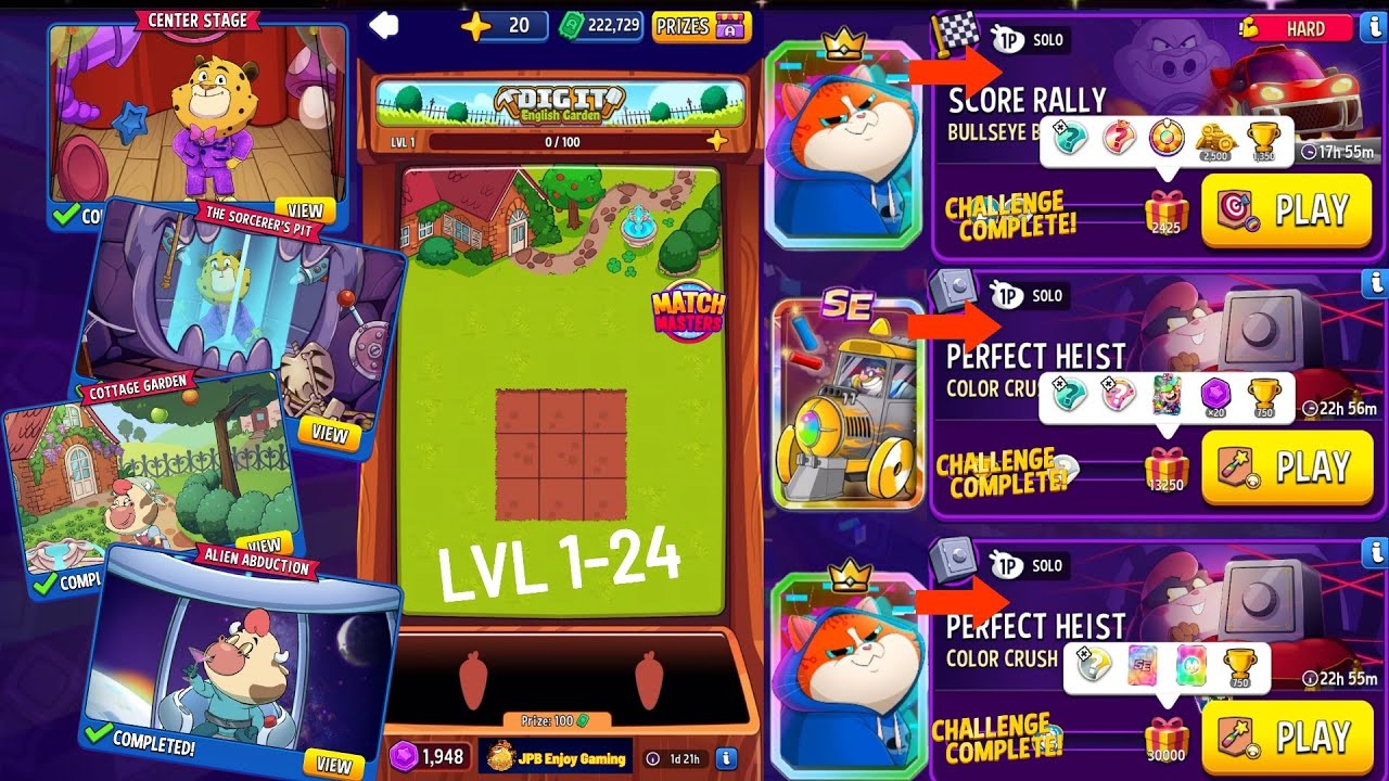 4 Story Complete/3 Solo/(HARD) Bullseye Bash+Rainbow/ Color Crush+Mushrooms 13250 and 30000 Score