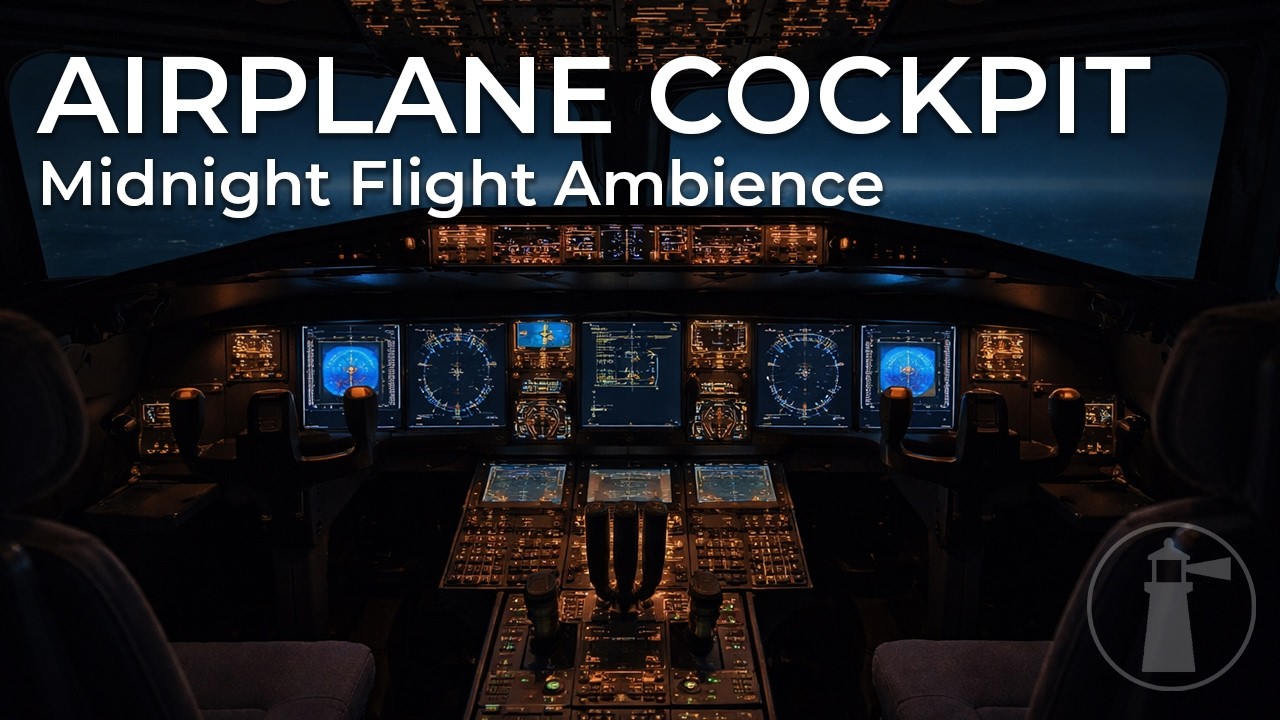 Airplane Cockpit Ambience (No Music) | Midnight Flight for Sleep, Study & Focus (4 Hours)