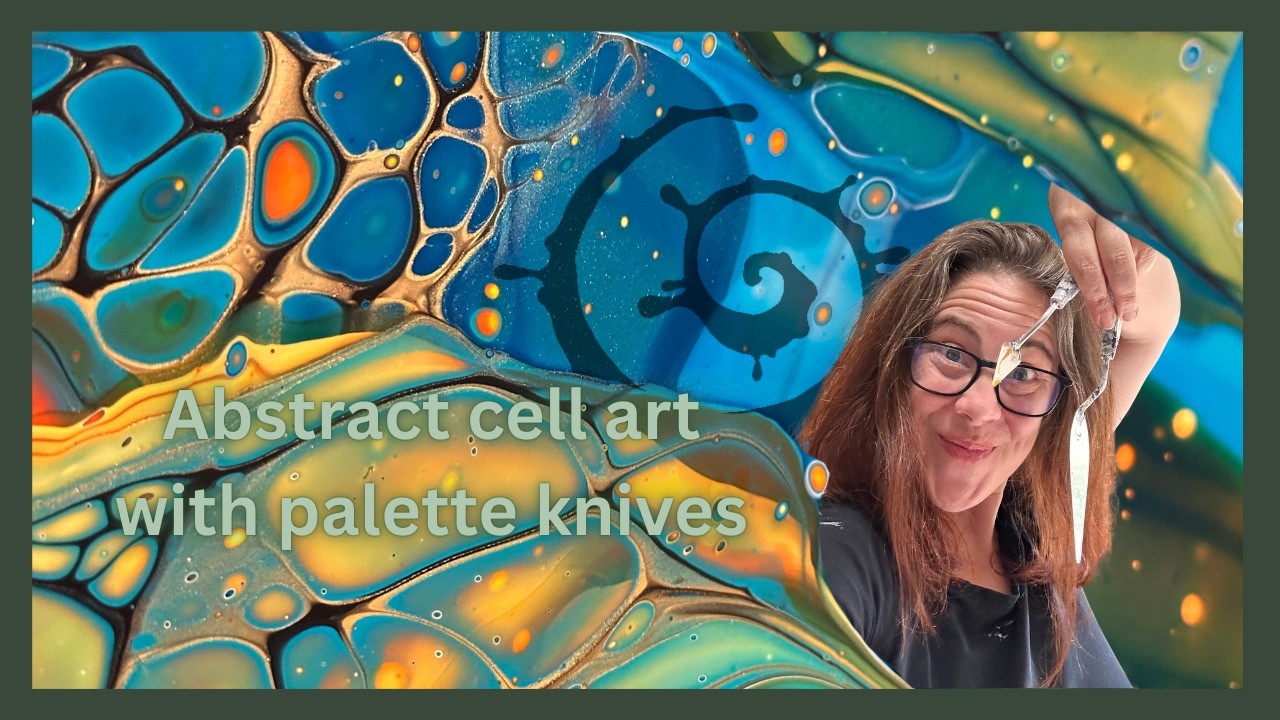 Intense colors with patchworked bloom swipes. Freestyling with a palette knife and cells #fluidart