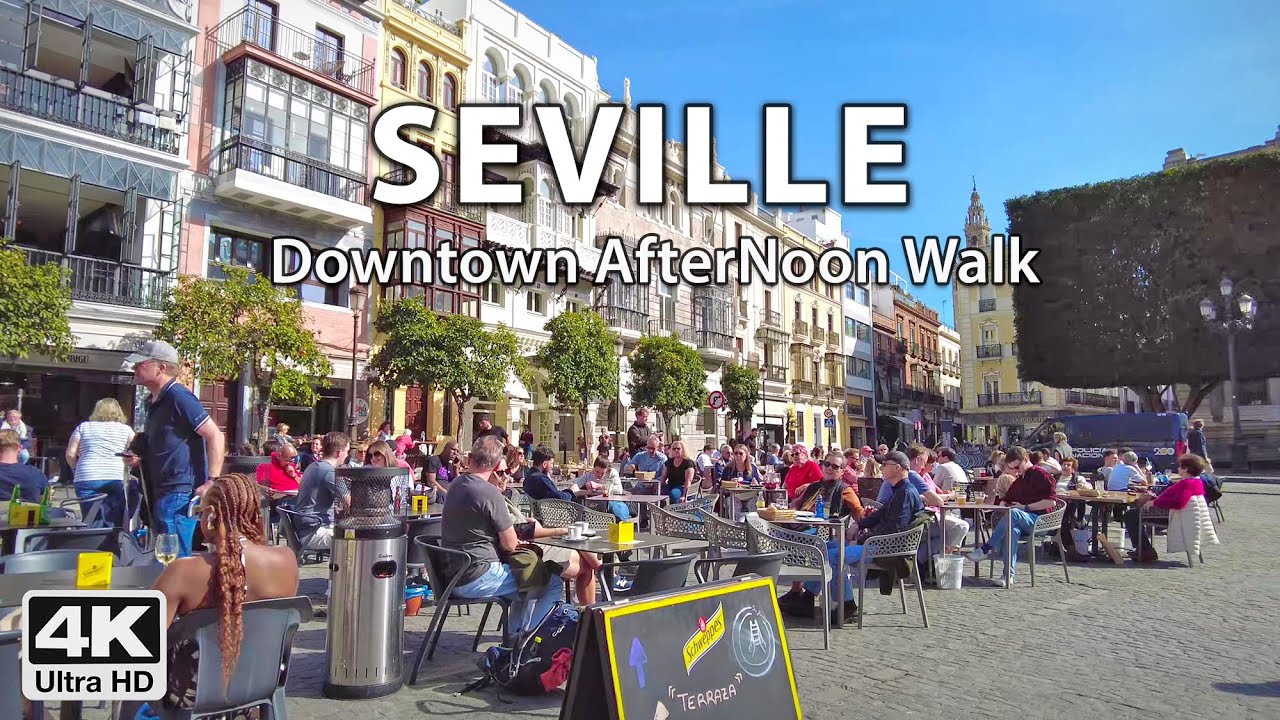 Afternoon 4K walk in Seville's City Center 🥘🥪🍺 Virtual Walking Tour Spain