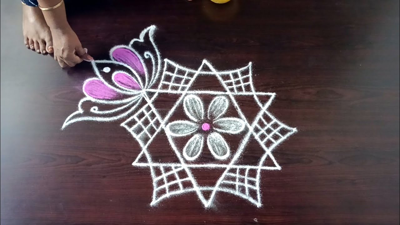 Diwali 2025 vilakku kolam//Deepam rangoli designs/Simple flower rangoli//Margazhi kolam//Latha kolam
