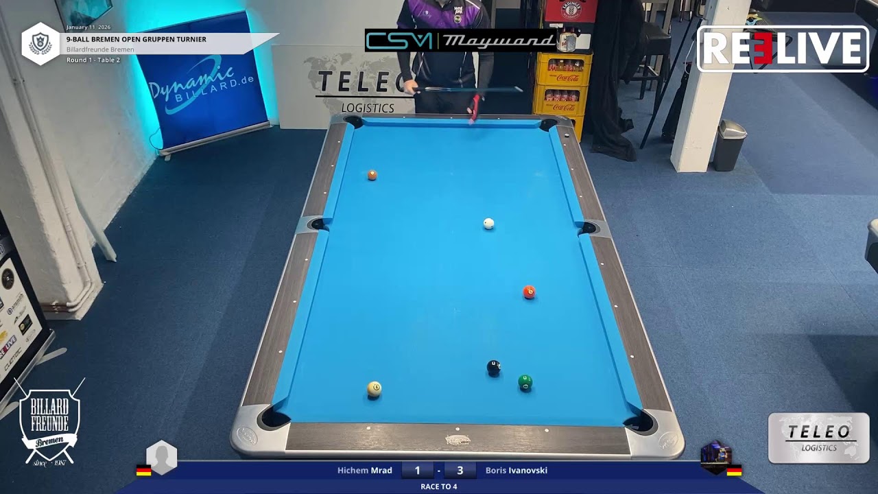 Hichem Mrad vs Boris Ivanovski Tisch[2] 9-Ball BREMEN OPEN Gruppen Turnier 11.1