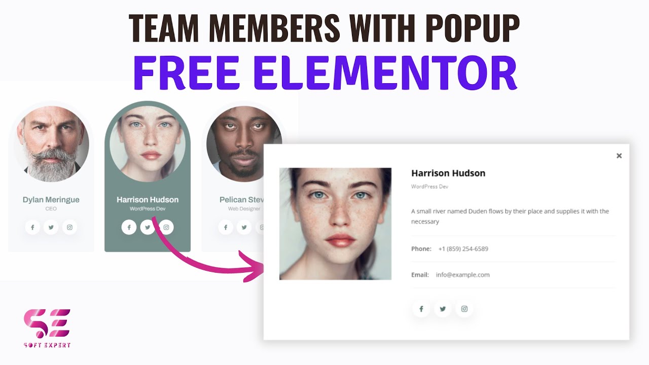 How to add Team Members with Popup in free Elementor