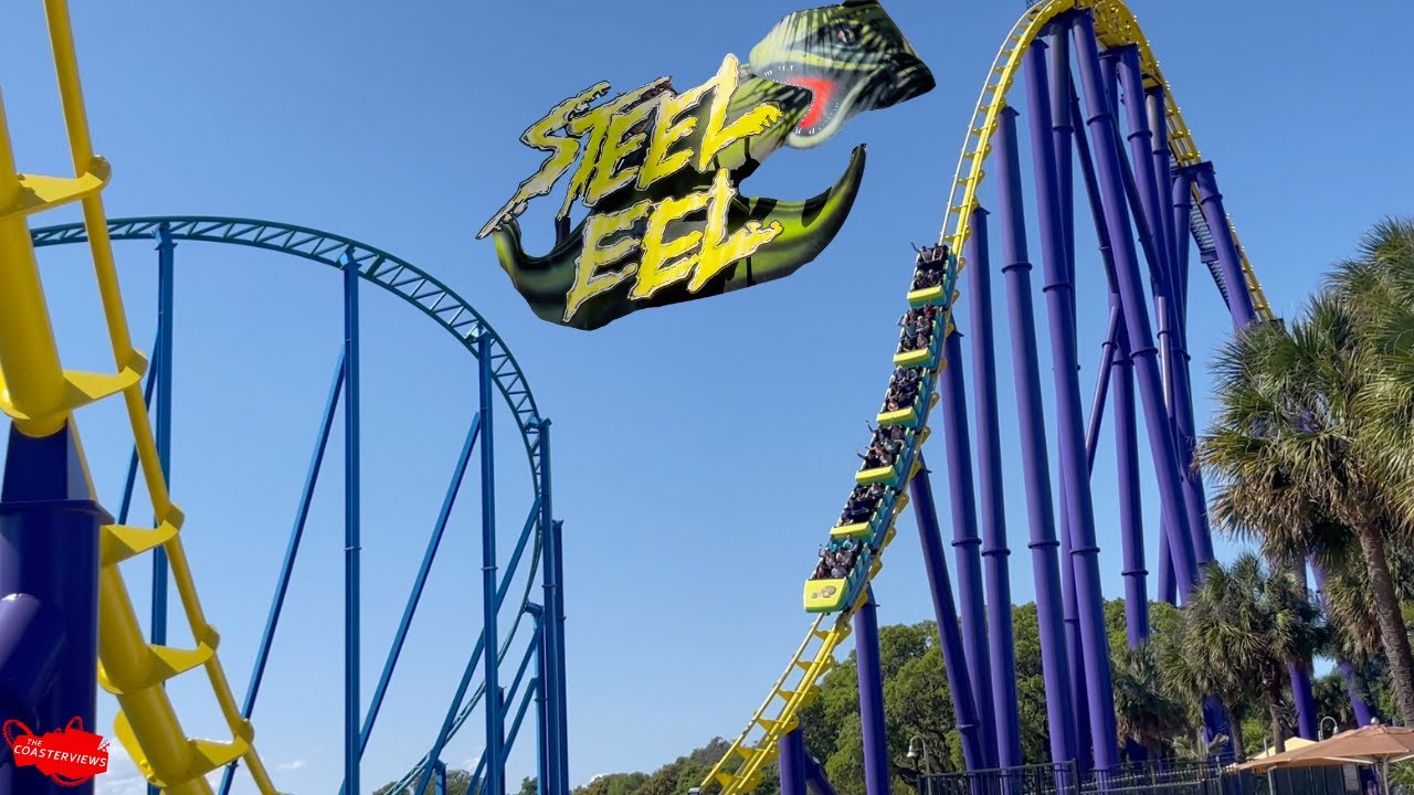 Steel Eel Roller Coaster SeaWorld San Antonio Texas [4K] Front Row POV Great Airtime!