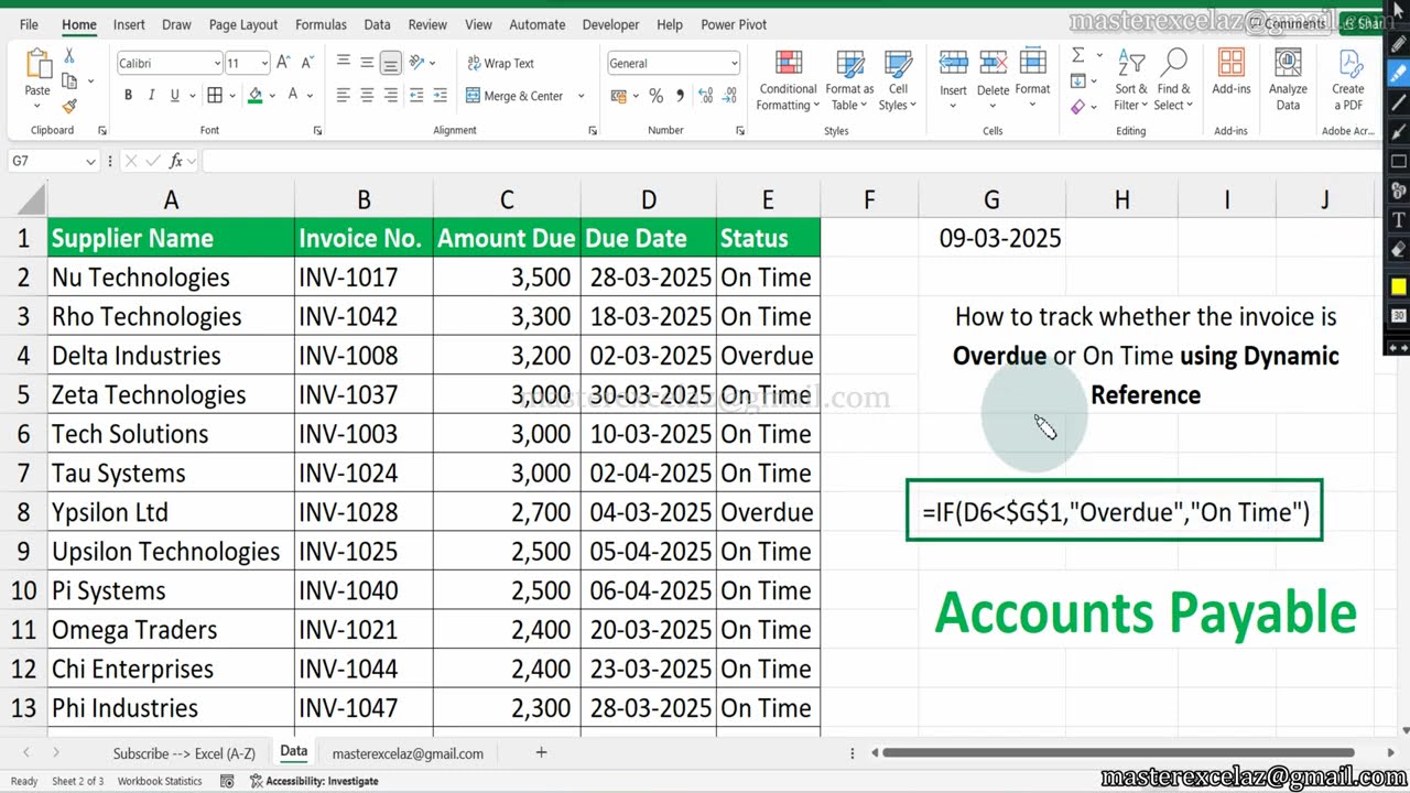 How to use if condition formula for Accounts payable in excel