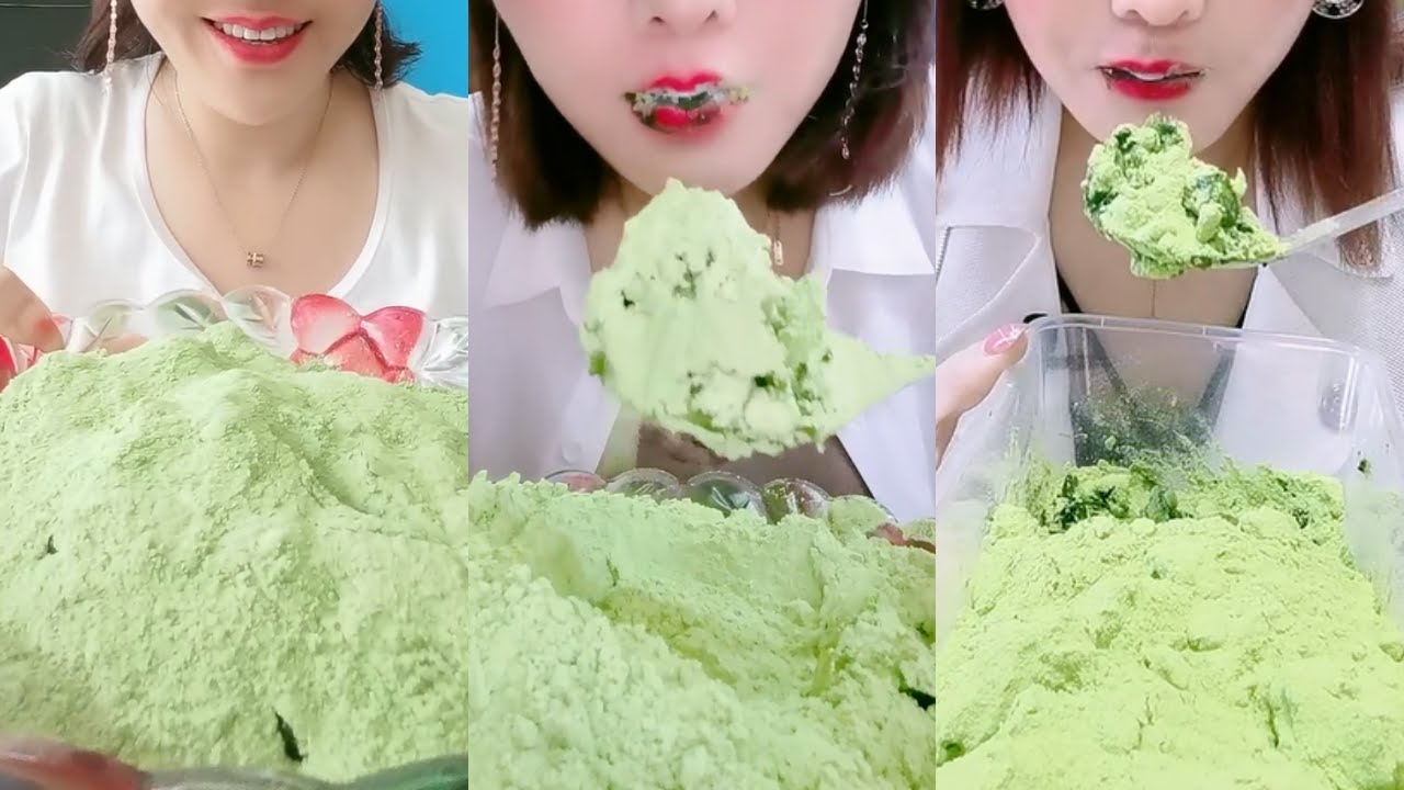 ASMR HEAVY MATCHA POWDER ICE EATING กินน้ำแข็ง P1329 💚🍵 DRY ICE CRUNCH 녹차 | Матча | 抹茶
