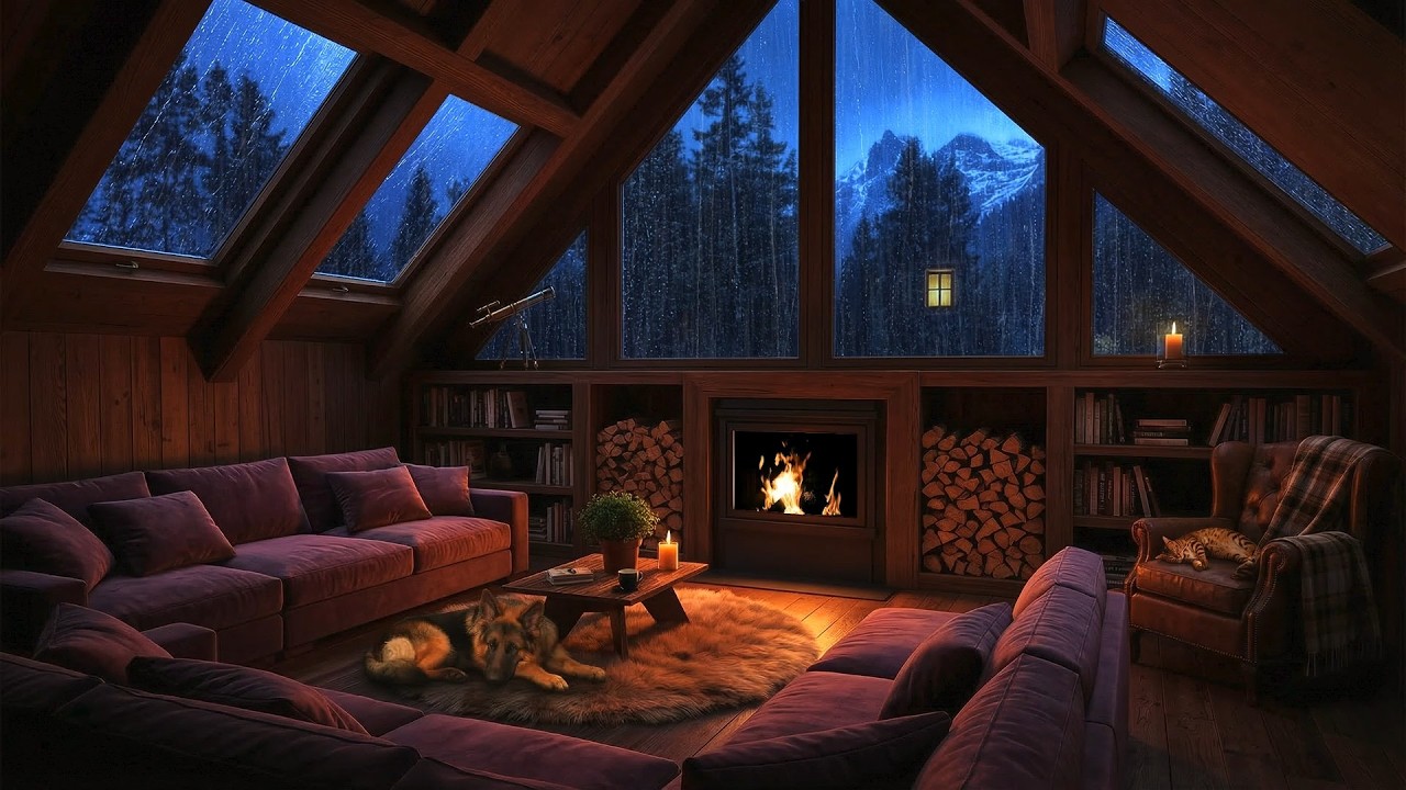 Rain and Thunder at a Mountain Cabin 🌧️🔥 | Cozy Fireplace Sleep Ambience