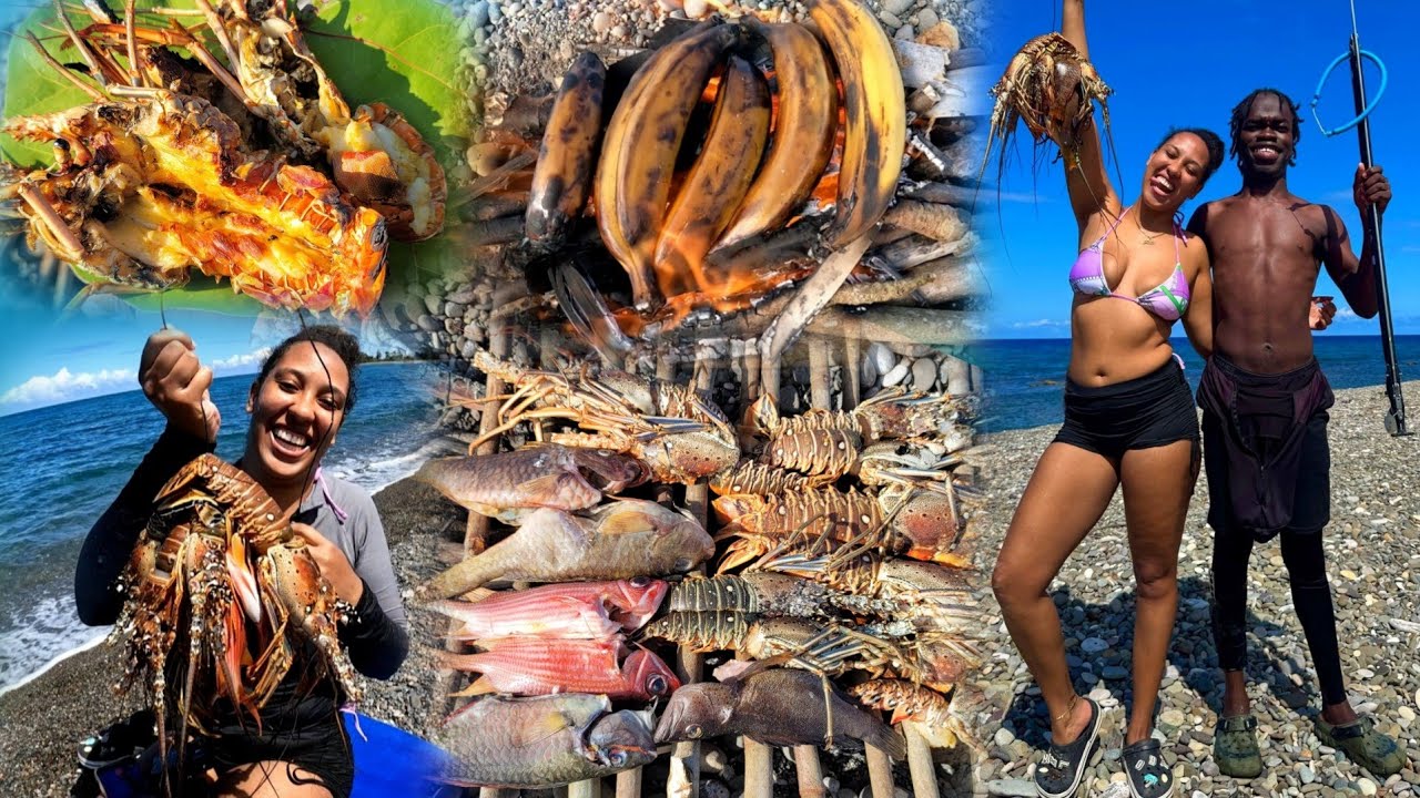 Took Mel Spearfishing For The First Time | Catch Clean ñ Cook | Lobster ñ Fish On DIY Grill🇯🇲