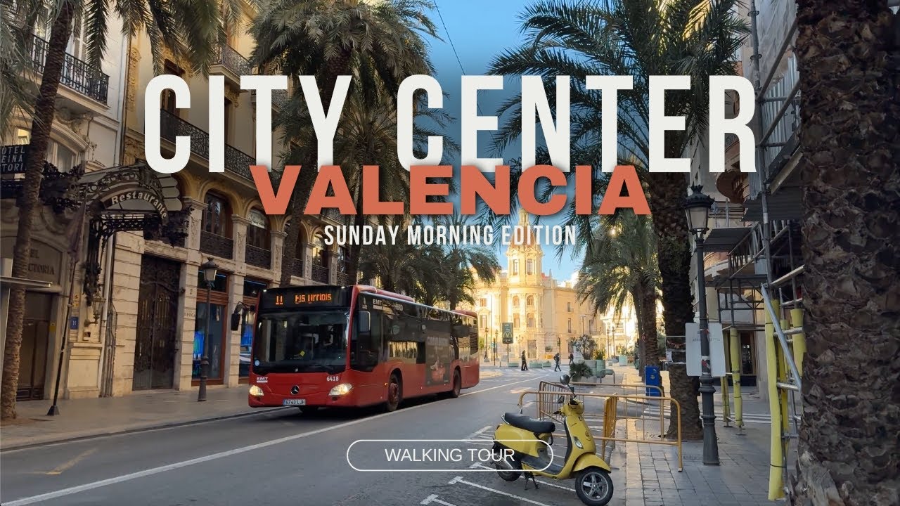 Sunday Morning in Valencia City Center, Spain Walking Tour 4k