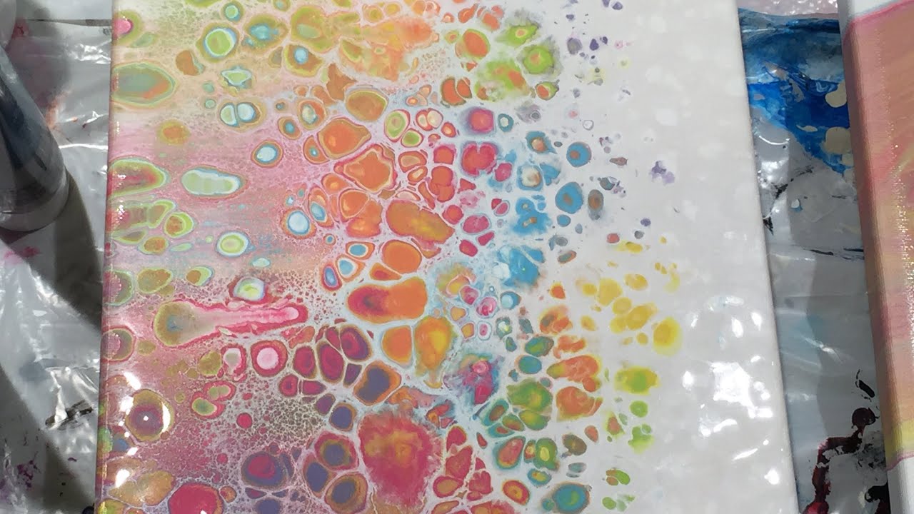 (56) Acrylic Pour: Paper Towel Swipe w/ Hask Argan Oil, Opal Inspired Palette - Fluid Art