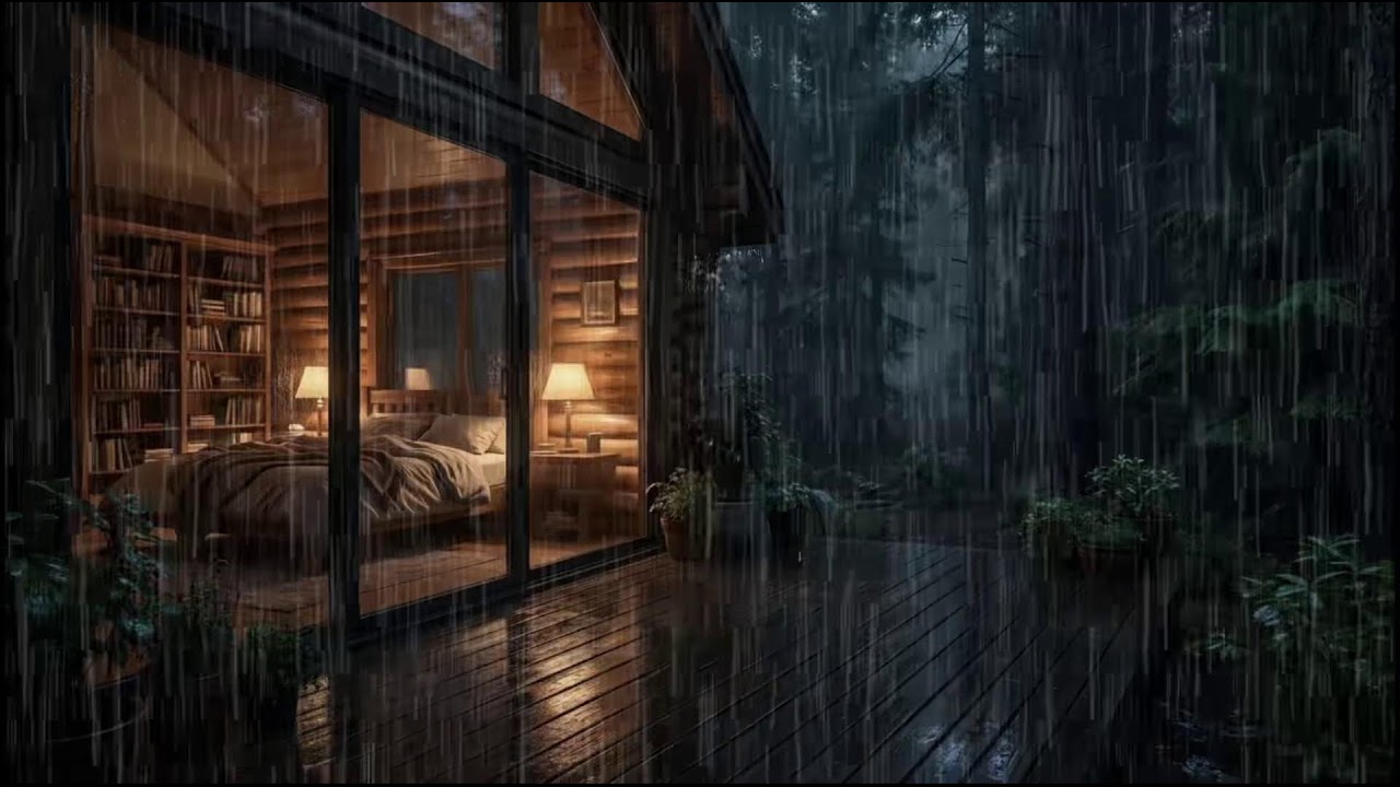 Forest Cabin at Night 🌲 | Gentle rain falling outside, calming rain ambience for peaceful relaxation