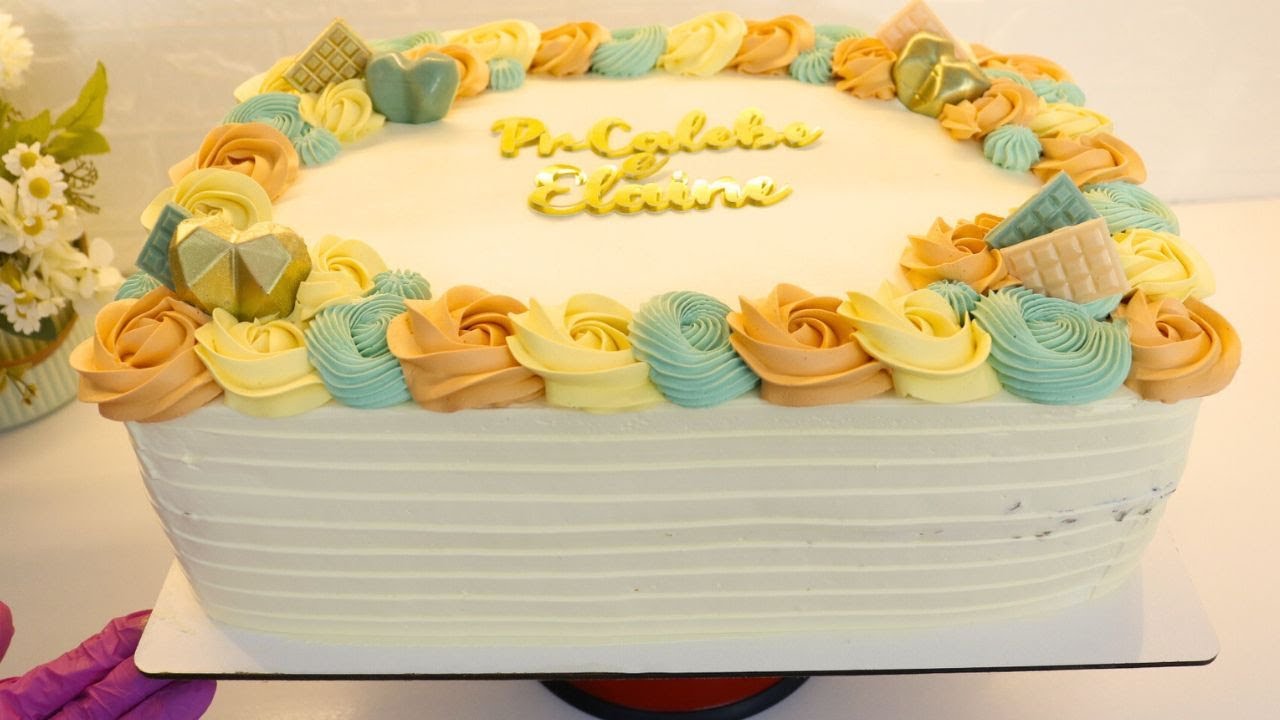 BOLO RETANGULAR PARA 60 PESSOAS PASSO A PASSO: MASSA, RECHEIO E DECORAÇÃO