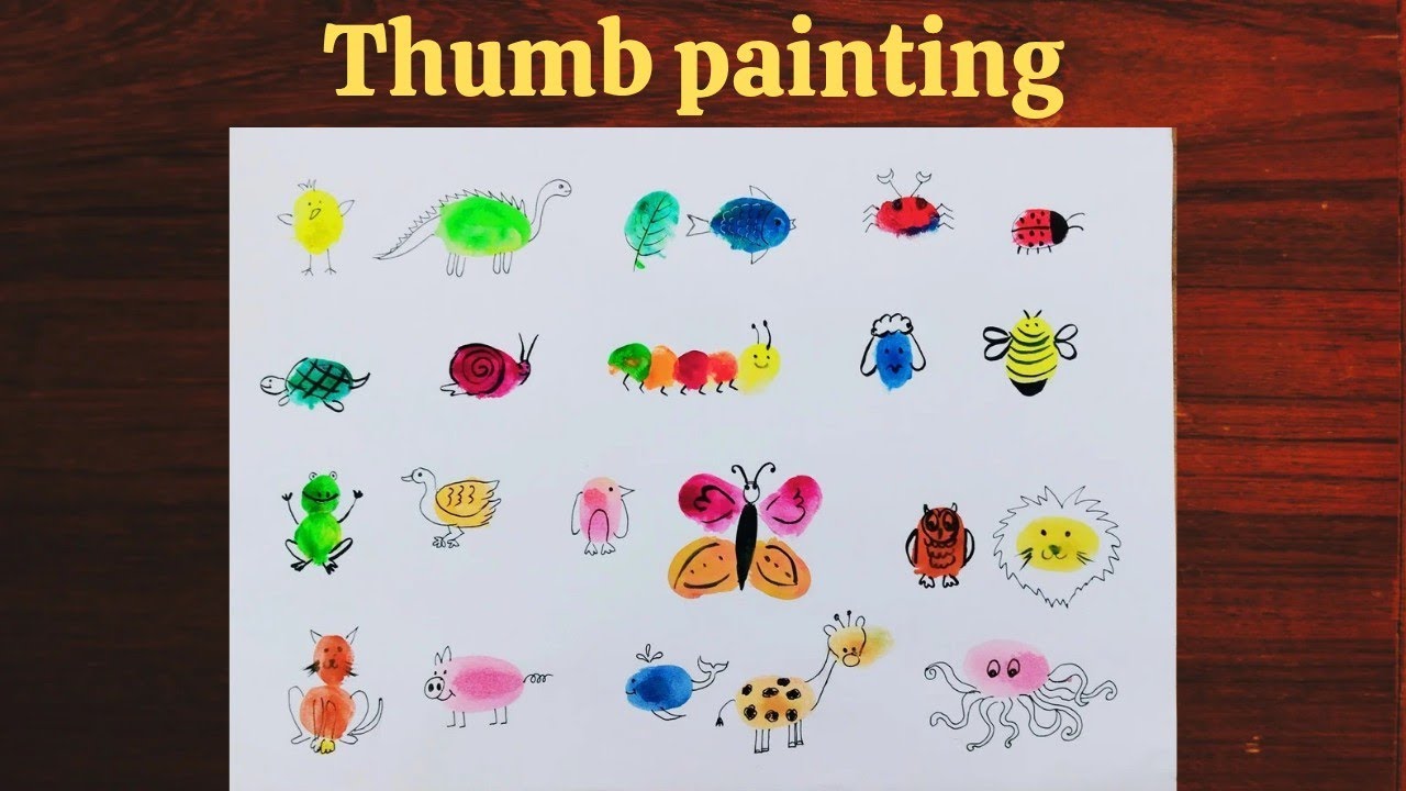 Thumb Painting ll अंगूठे की छाप से बना चित्र  । Finger painting for kids ll