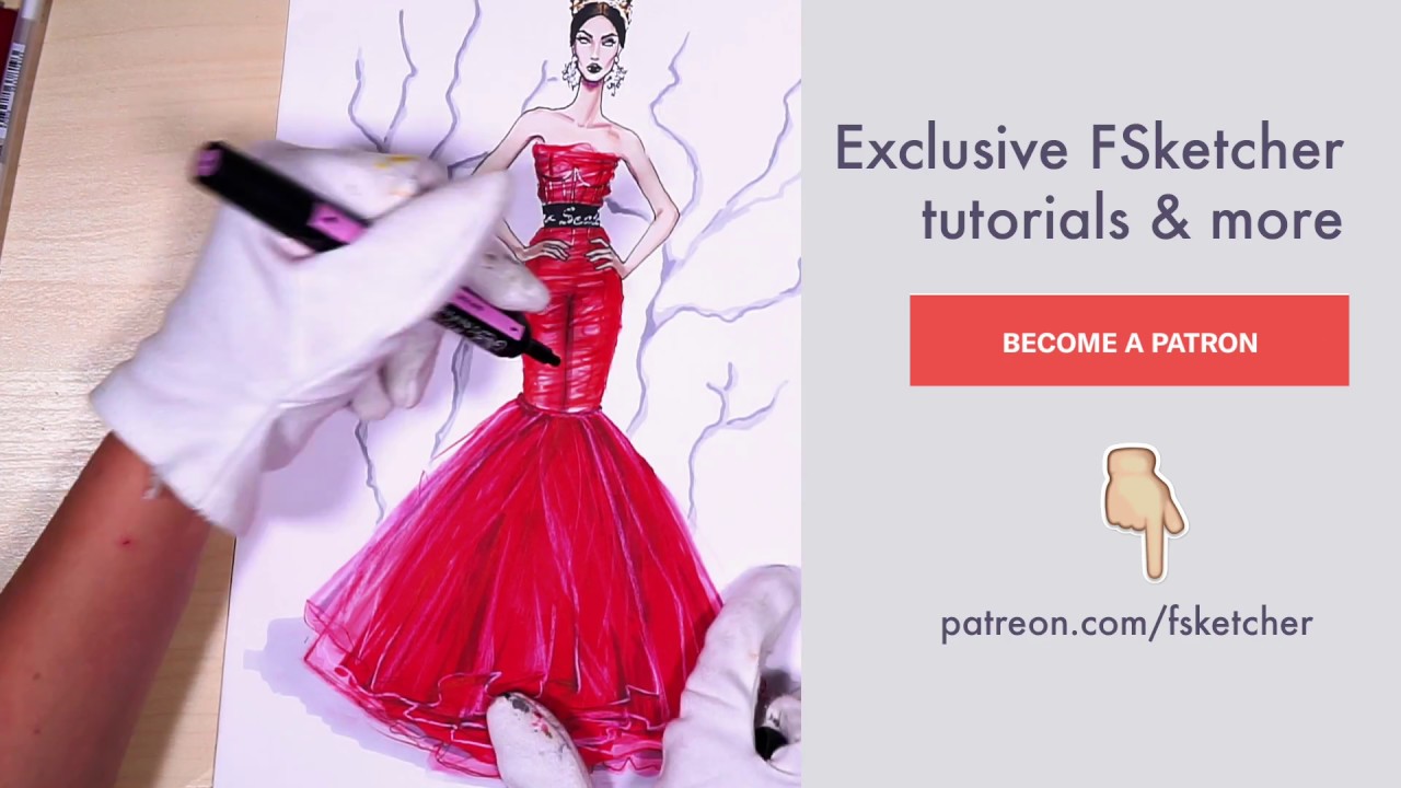 D for Dolce&Gabbana. RED CHIFFON DRESS+CROWN| Fashion Drawing