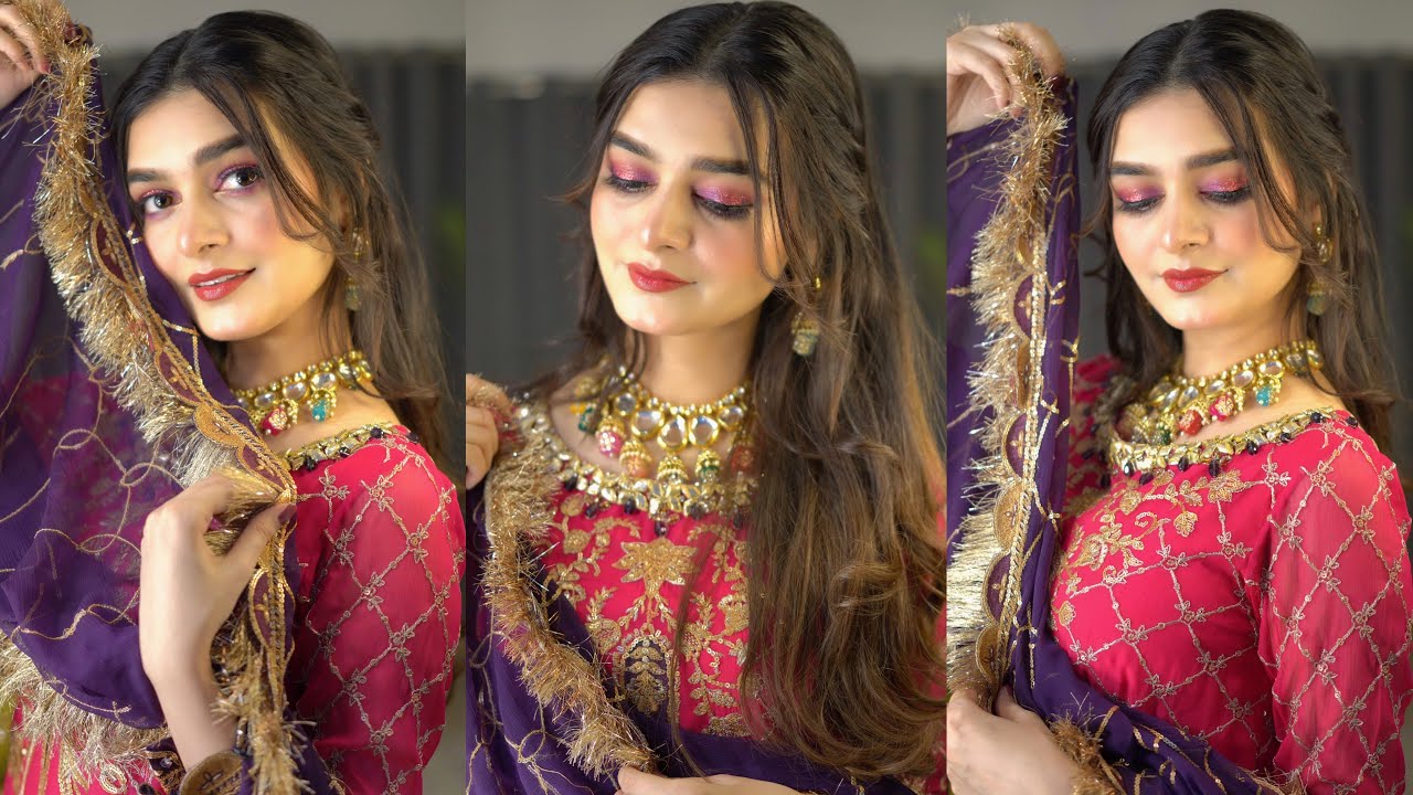 Wedding Guest Makeup Look For Baraat Function || Pink Purple Glittery Eyes || Easy Tutorial