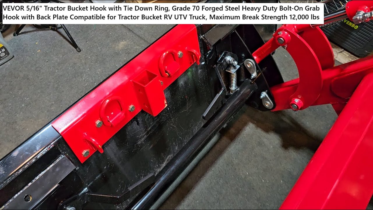 VEVOR 5/16" Tractor Bucket Hook with Tie Down Ring, Grade 70 Steel Heavy Duty Bolt-On Grab Hook.