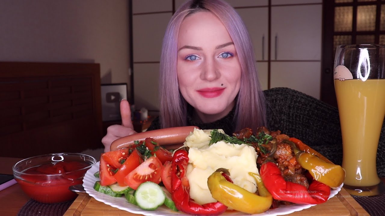 MUKBANG | Сердечки, сосиски, пюре | Chicken hearts, sausages, mashed potatoes не ASMR
