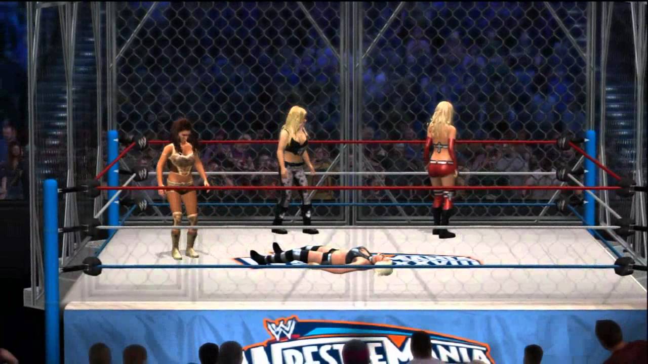 WWE 12 Gameplay: Divas 4-way Steel Cage match - Eve, Natalya, Maryse & Michelle McCool (Xbox 360)