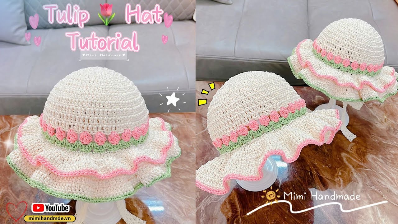Móc Nón Tulip 2 Tầng Vành Diện Tết Rất Xinh, Che Nắng Tốt 🌷 All Size | Crochet Tulip Hat Tutorial