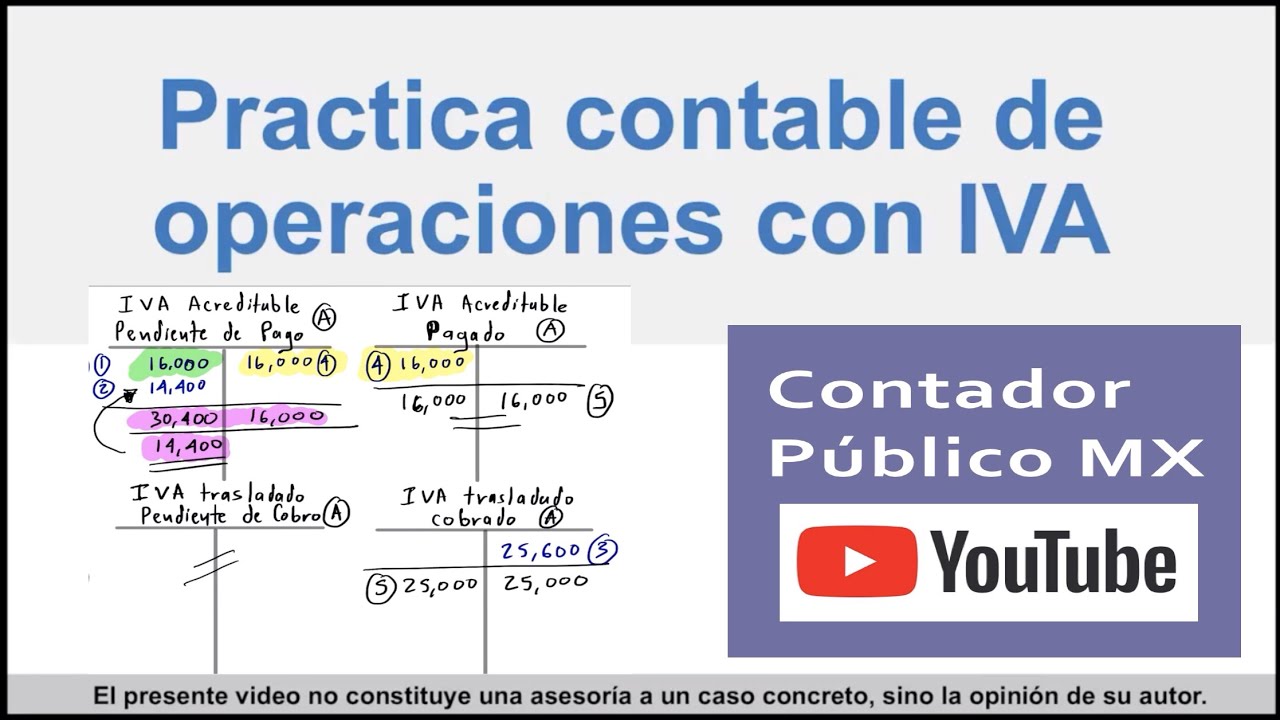 Pr&aacute;ctica contable de IVA en cuentas T de mayor - Introducci&oacute;n al IVA - Contador P&uacute;blico MX