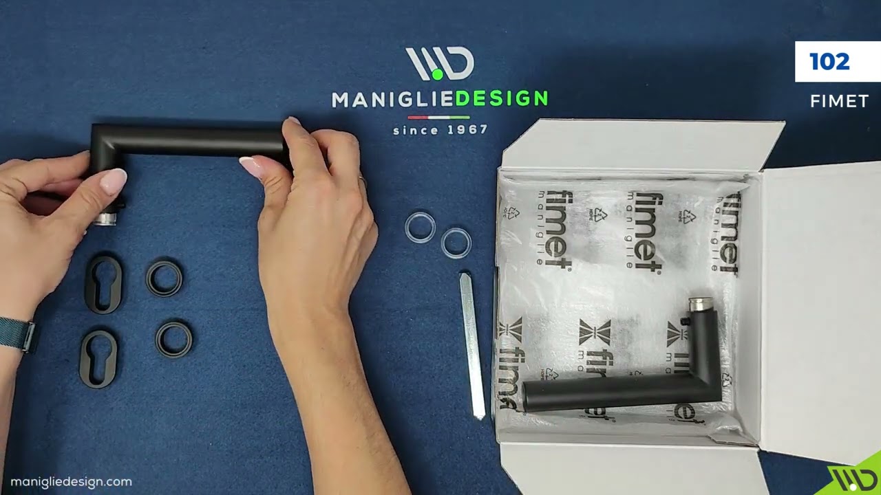 Maniglia per porta 102 con rosetta minimale Fimet Unboxing - Manigliedesign.com