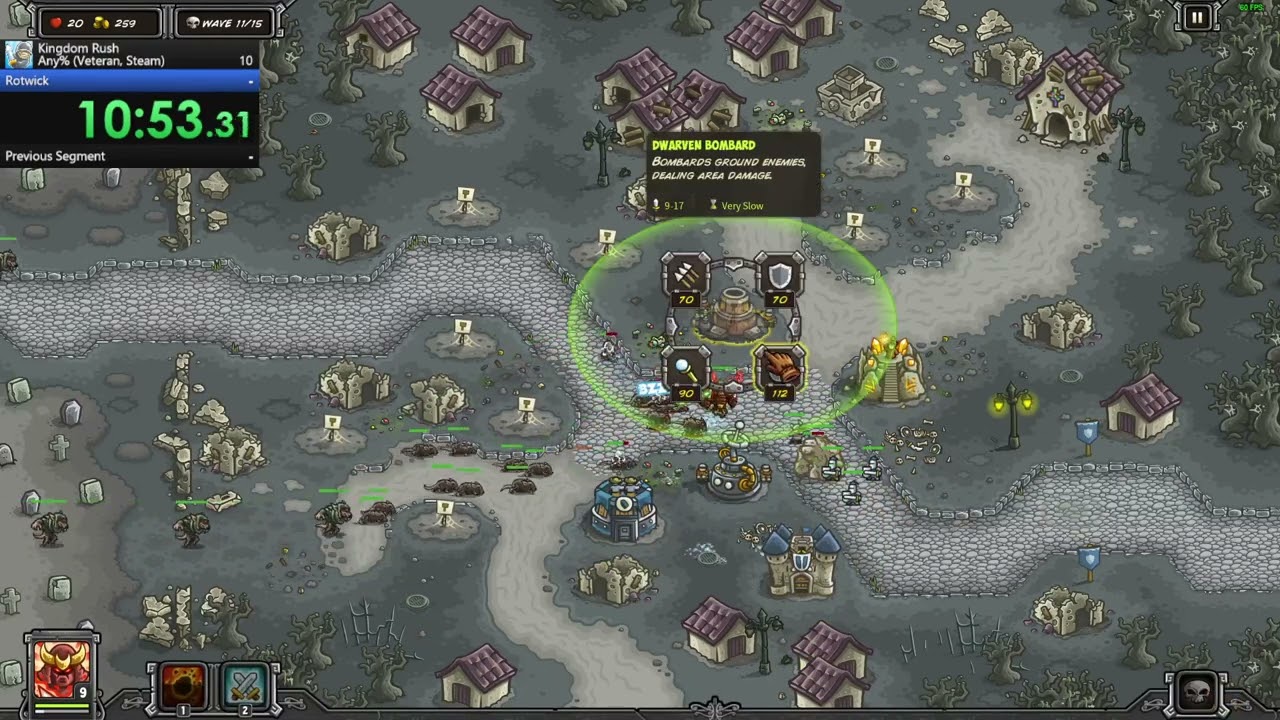 World Record | Kingdom Rush Speedrun Any% NLL | Rotwick Veteran 3 stars | 17:23.48 |