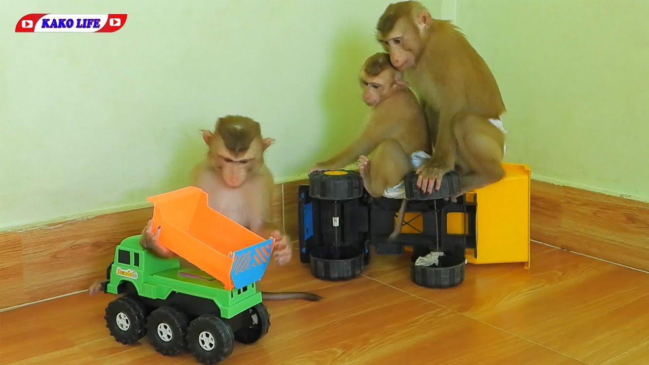 Lovely Little Kako Luna And Olly Playing Truck Toys