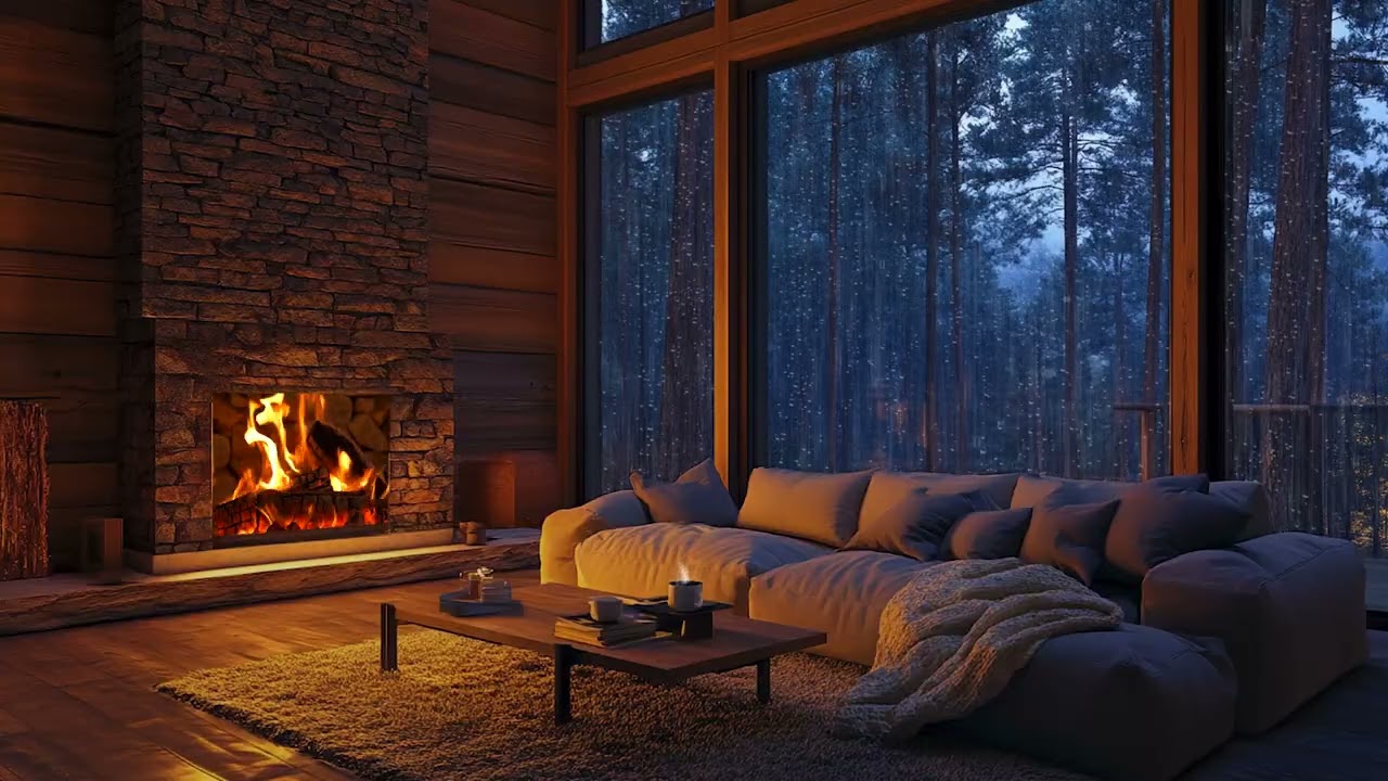 Cozy Rainy Night 🌧️ Gentle Rain Sounds and Warm Fireplace for Deep Sleep