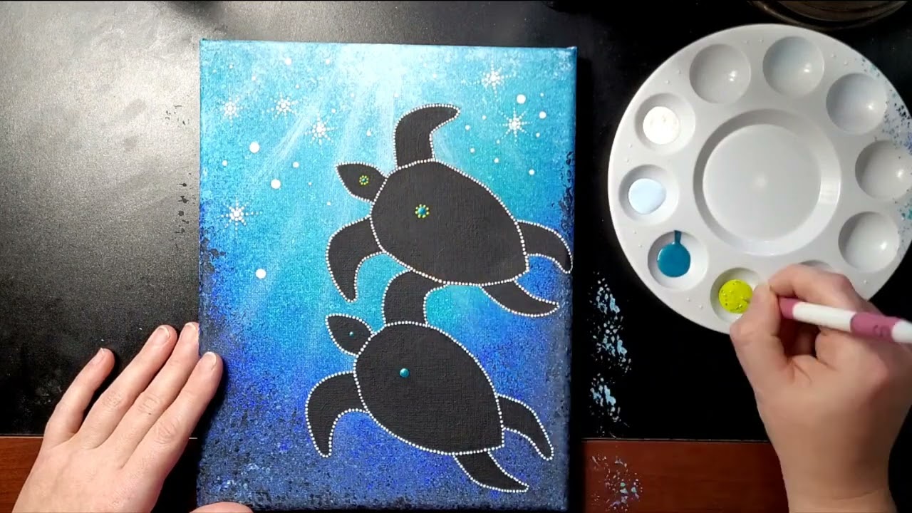 beautiful turtles dot mandala painting with acrylic. time-lapse