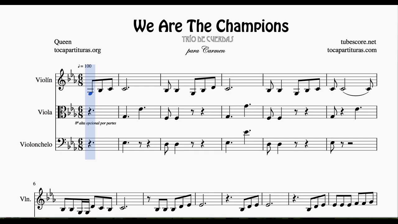 We are the champions Partitura de Trío de Violín Viola y Chelo Cuerdas