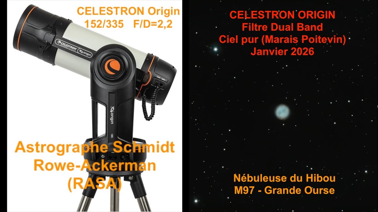 Photographie de la Nébuleuse du Hibou par le Celestron Origin avec filtre DB en ciel pur - Jan 2026