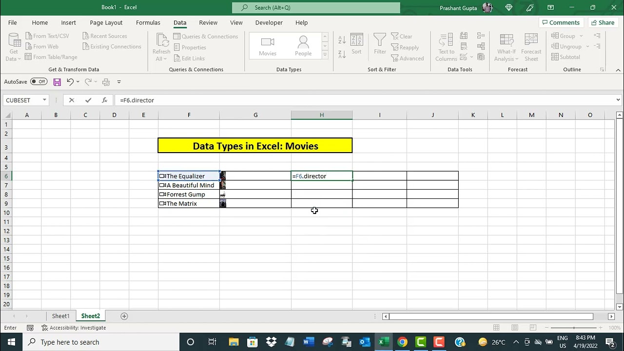 Data Types in Excel: Movies
