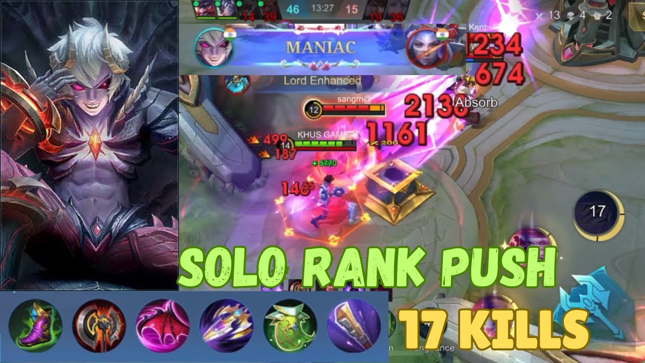 Dyrroth solo rank push | 17 kills mobile legends