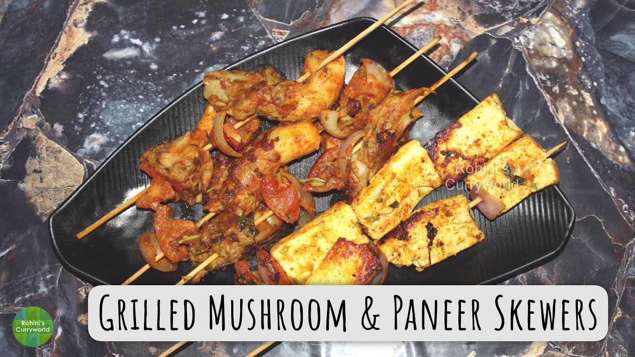Grilled Mushroom and  Paneer skewers | Grilled Mushroom | Mushroom skewers | English Subtitles