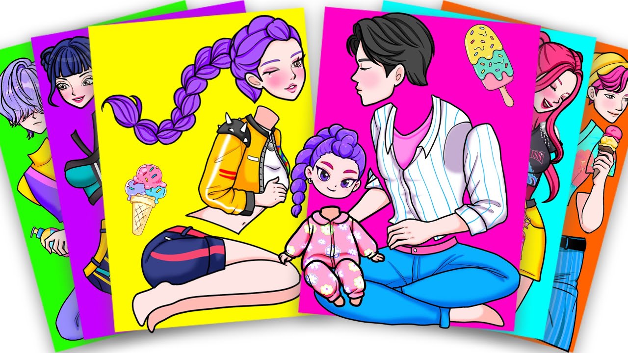 BABY HUNTRIX RUMI and SAJA BOYS - KPOP DEMON HUNTERS | Sticker Book DIY