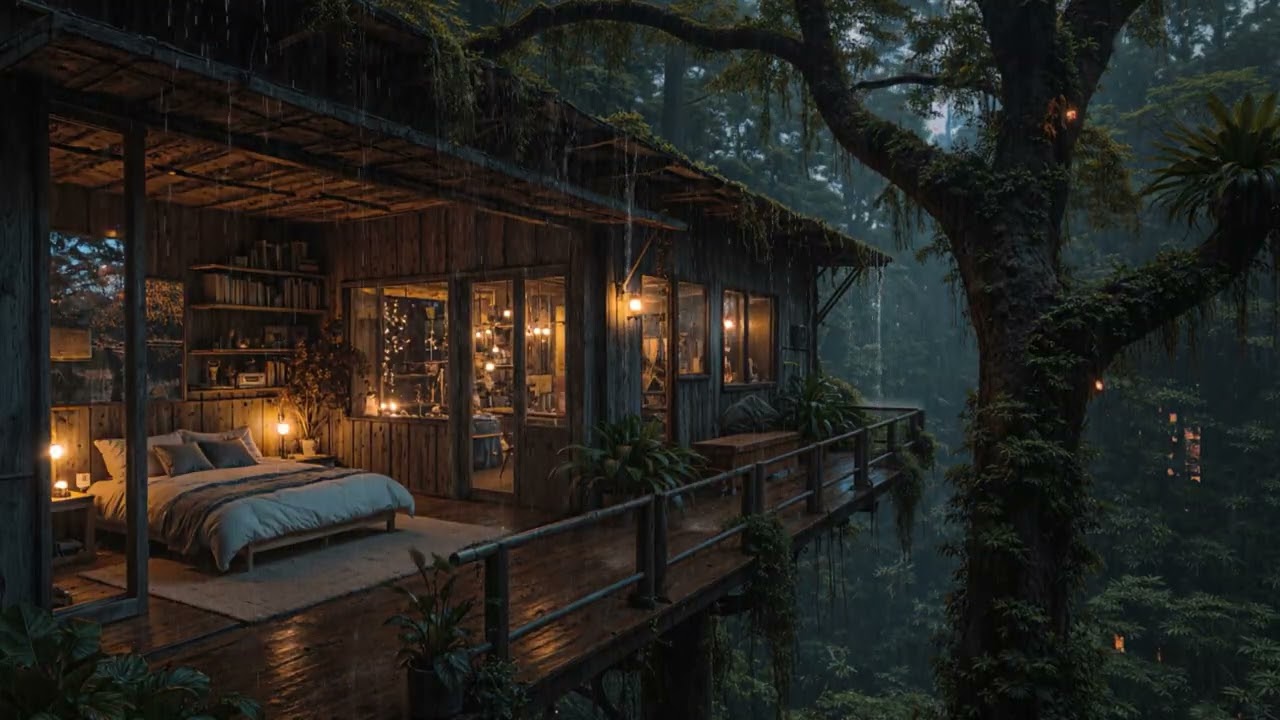 Slow Gentle Rain at a Secluded Cabin in the Woods 🌧️🌲 | Peaceful Night Sounds