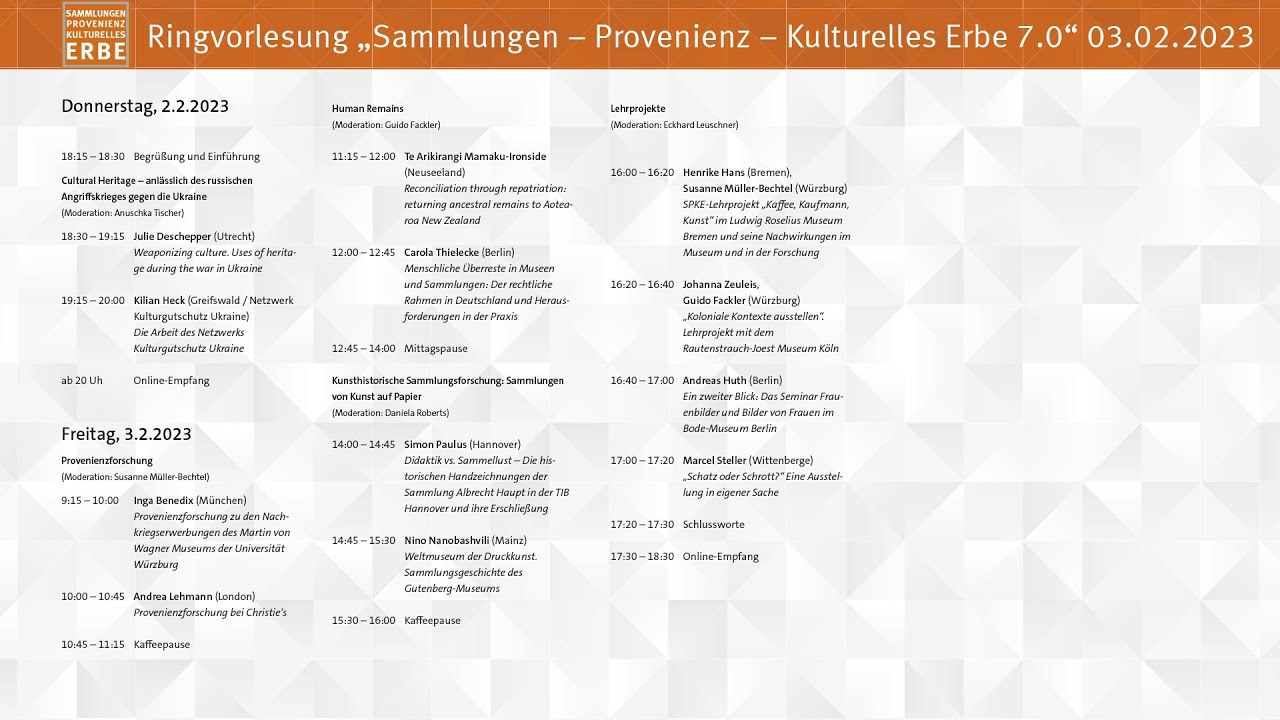 Sammlungen &ndash; Provenienz &ndash; Kulturelles Erbe 7.0 am 03.02.2023