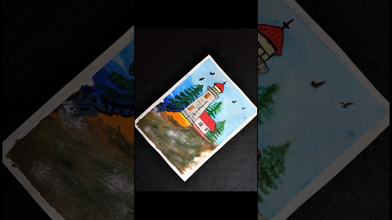 Easy lighthouse painting with water color#shorts #trending