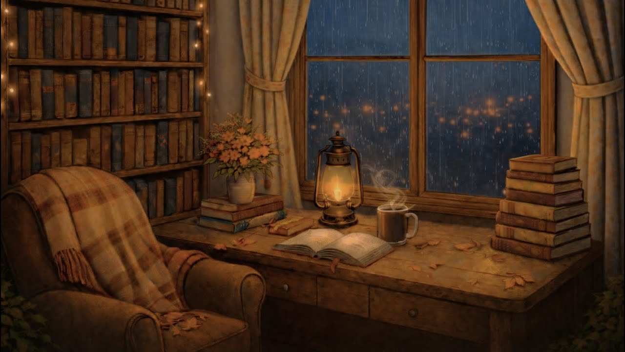 COZY RAINY NIGHT IN THE LIBRARY