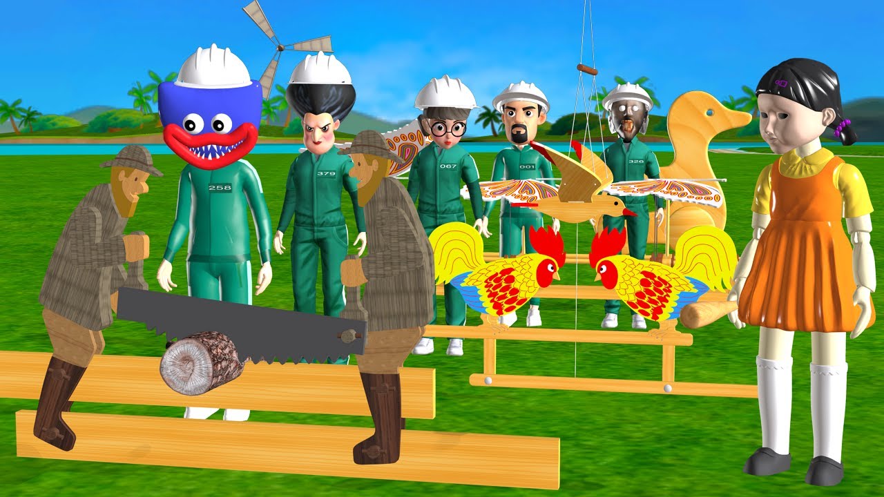 Scary Teacher 3D vs Squid Family Who Is the Best at Automatic Wood Making Challenge 5 Times