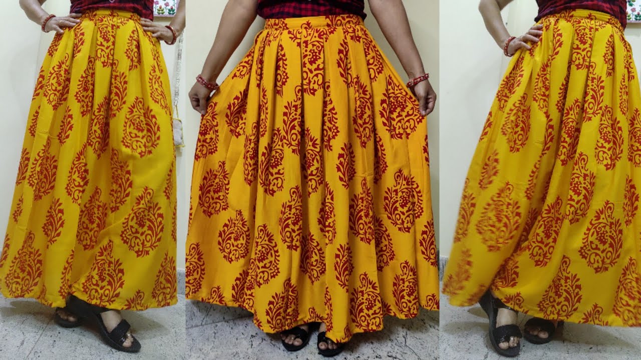 Box Pleated Long Skirt with Half Elastic Belt || Cutting and Stitching same as Lehenga