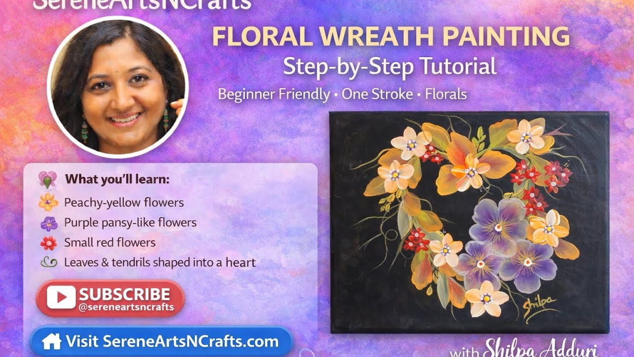 FLORAL WREATH PAINTING Step-by-Step One Stroke Tutorial Beginner Friendly • One Stroke • Florals