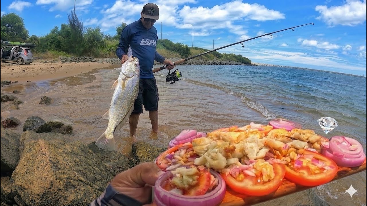 É ISSO QUE TODO PESCADOR QUER VER, Pesquei, preparei e comi o peixe na praia 