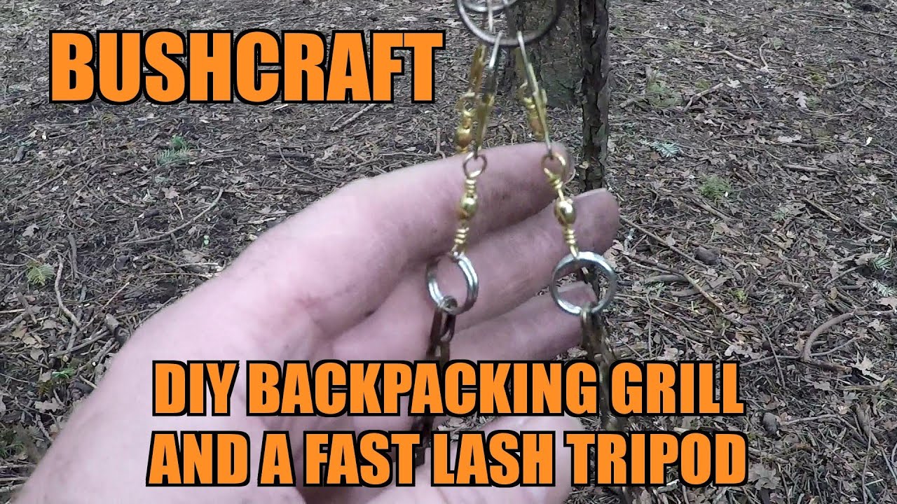 Bushcraft camping survival - DIY Hanging Grill with a fast lashed tripod