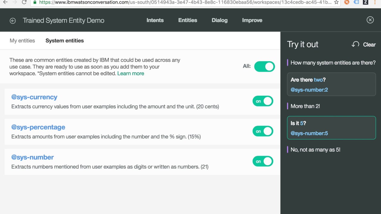 Watson Conversation System Entities