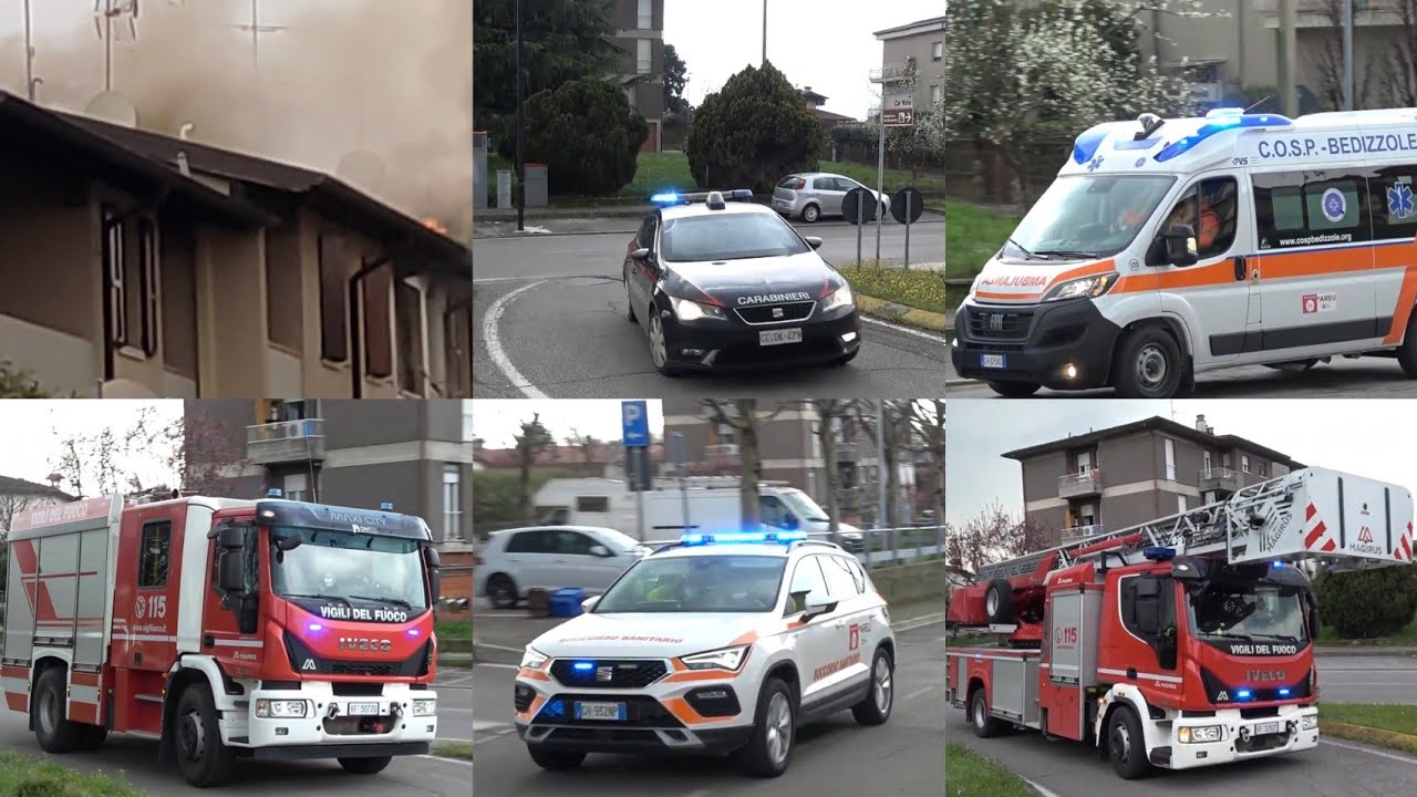 Incendio a ponte San Marco arrivo vigili del fuoco in sirena+Carabinieri e Ambulanza cosp Bedizzole