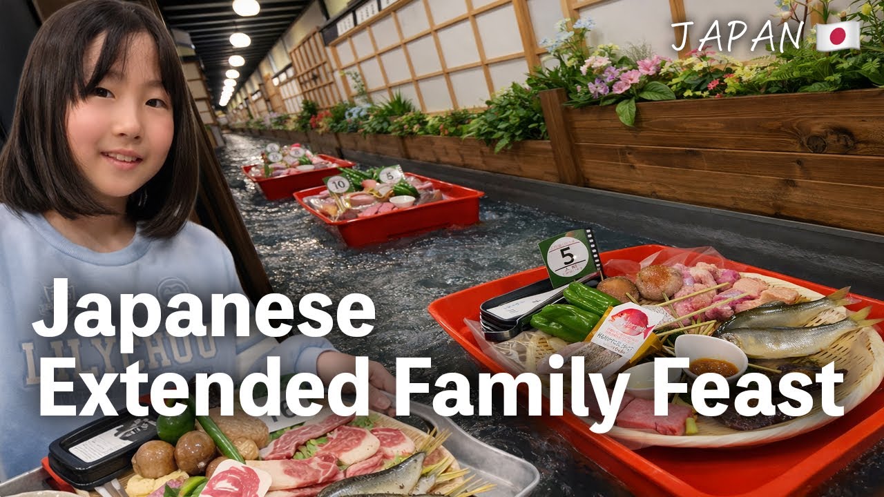 A Feast Flowing Down a River in Japan with the Extended Family