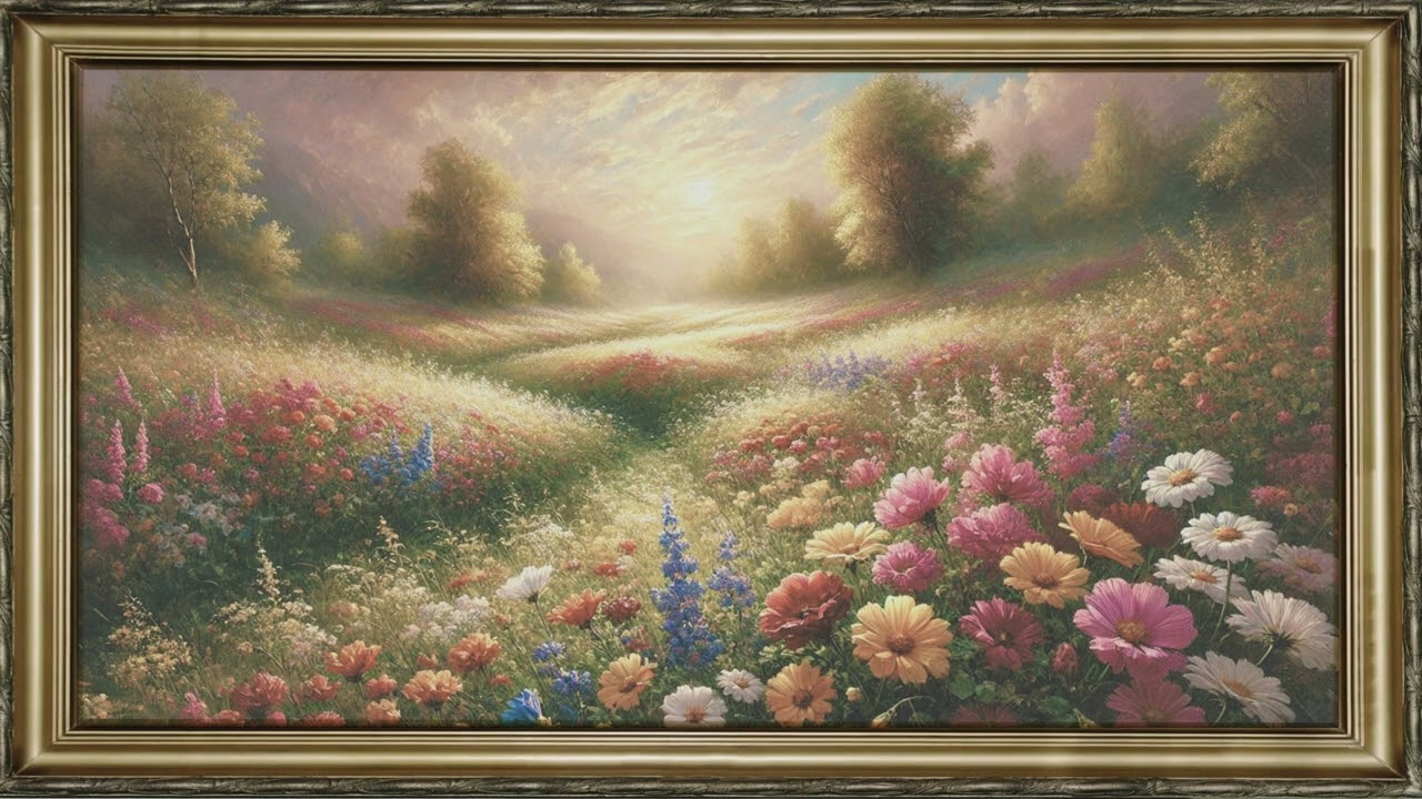 FRAMED FREE TV ART VINTAGE FLOWER SPRING SCREENSAVER BACKGROUND OIL PAINTING NO MUSIC WALLPAPER 4K