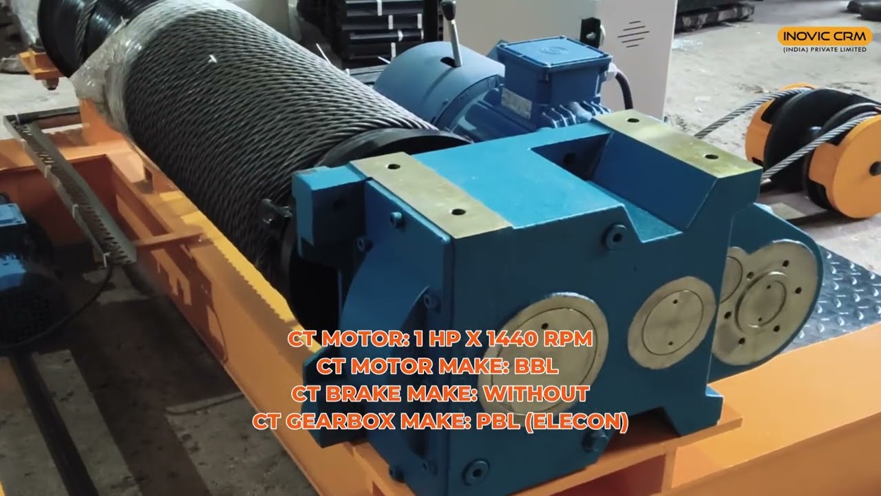 10 Ton Electric Crab | 9 Mtr Lift | PBL (Elecon) Gearbox | BBL Motor | INTORQ DC Disc Brake